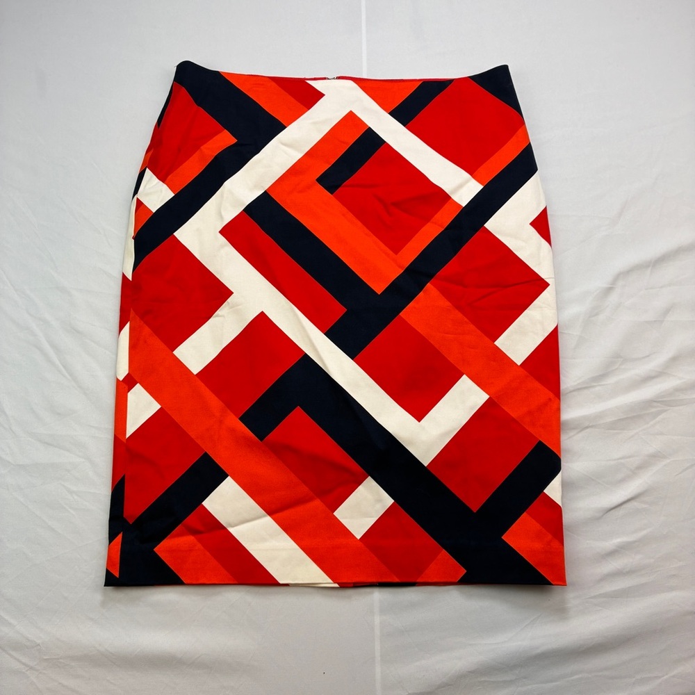 Ann Taylor NWT Bold Geometric Pencil Skirt - Red, Orange, Navy & White